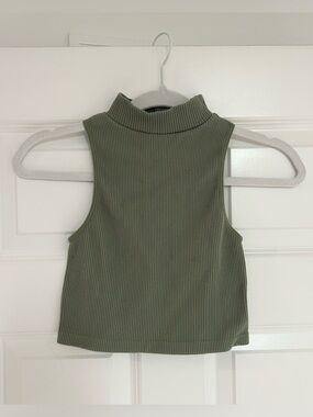Zara Sage Green Ribbed Mock Neck Top